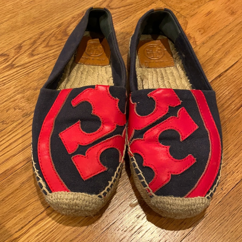 Blue and red espadrilles
